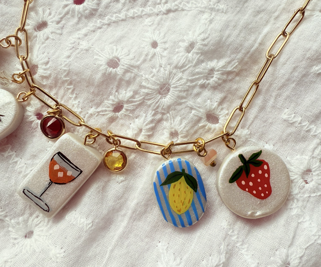 Playful Cocktail Fruit Summer Charm Necklace - 16” 18K Gold Plated