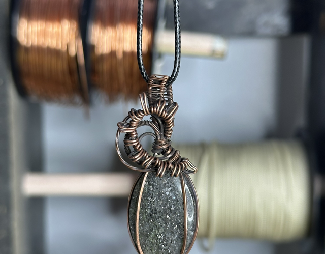 Black sunstone pure copper wrapped pendant 