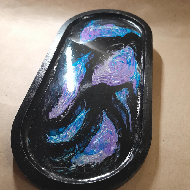 VOIE LACTEE - Vide-poche - Peinture fluide sur bois - Bleu, noir, violet