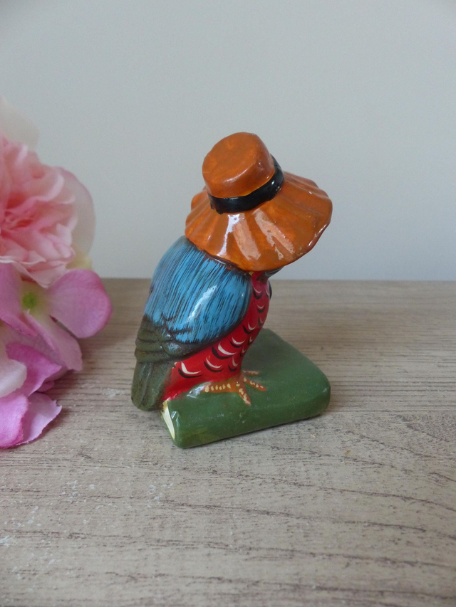 Petite Chouette Hibou Savante avec Chapeau sur Livre Céramique Vintage 1970, Chouette Hibou Jardinier, Cadeau Décoration Bureau Bibliothèque