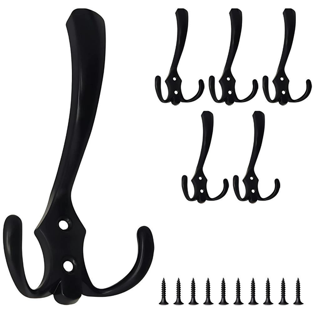 Crochets muraux noirs, robustes, pour vêtements et serviettes, lot de 5