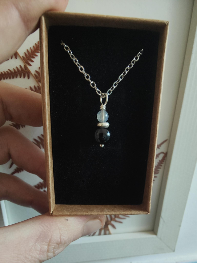 Pendentif &quot;Harmonie&quot; double Labradorite Onyx Argent 925