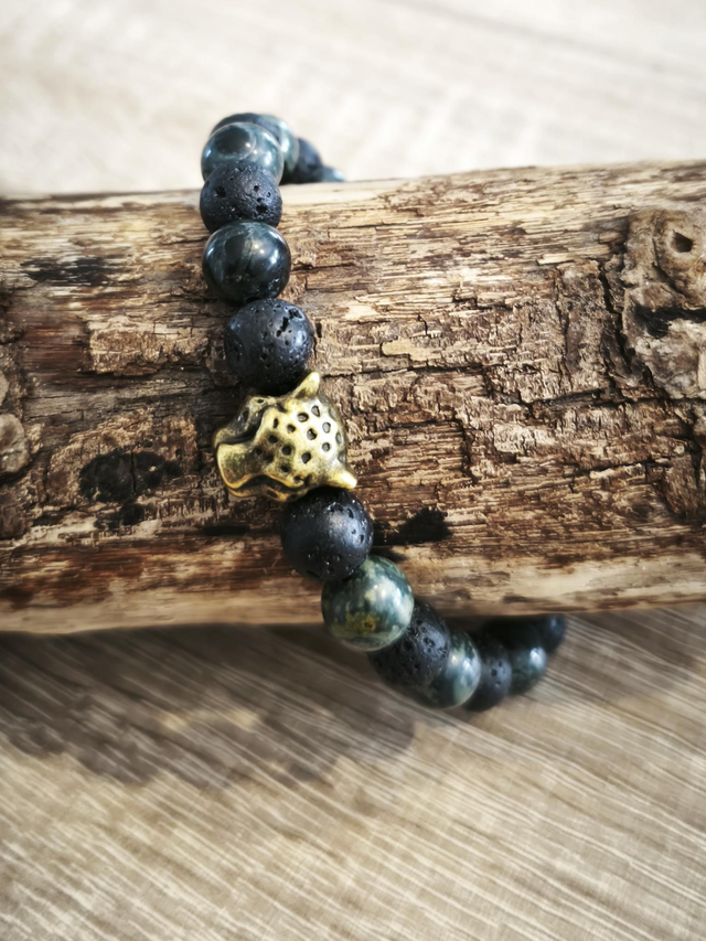 Léopard Jaspe kambaba et onyx noir mat 