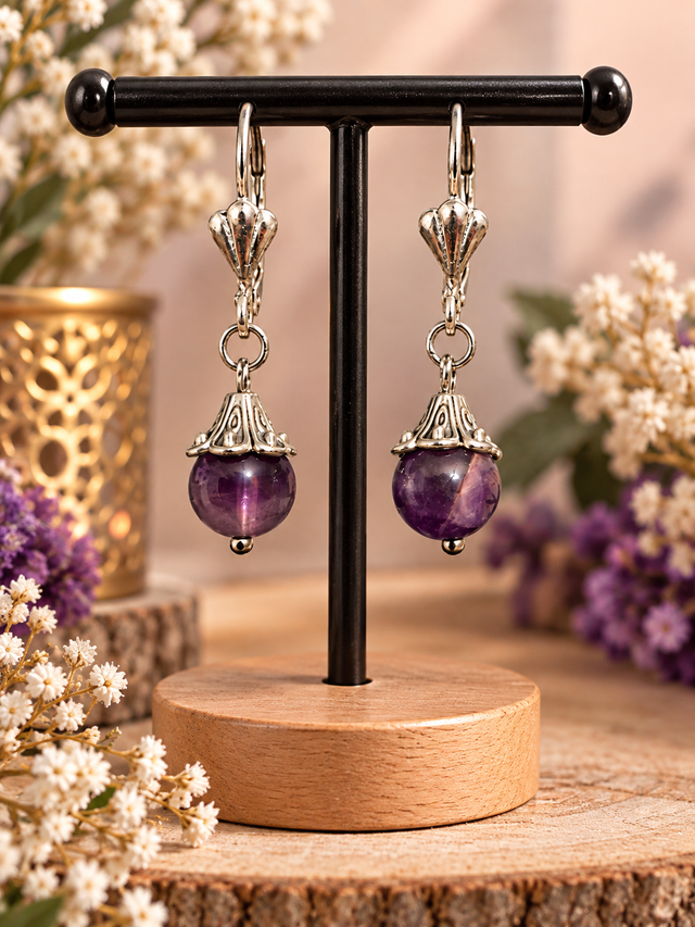 Boucles d’oreilles en acier inoxydable et pierres naturelles 