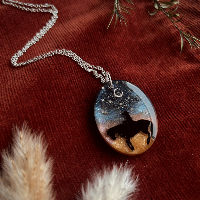 Cowboy at Night Celestial Moon and Star Pendant Necklace
