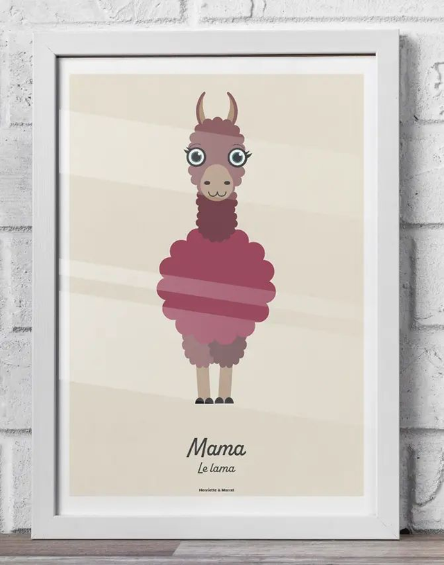 12 - Affiche enfant lama rose