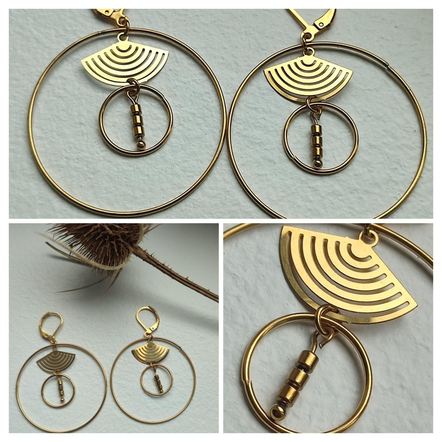 Z-Boucles d&#039;oreilles&quot;Egypte &quot;en acier inoxydable doré -sans nickel, pièce unique 