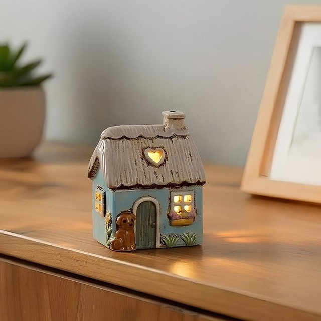Village Pottery Thatched Cottage Tealight Holder – Blue