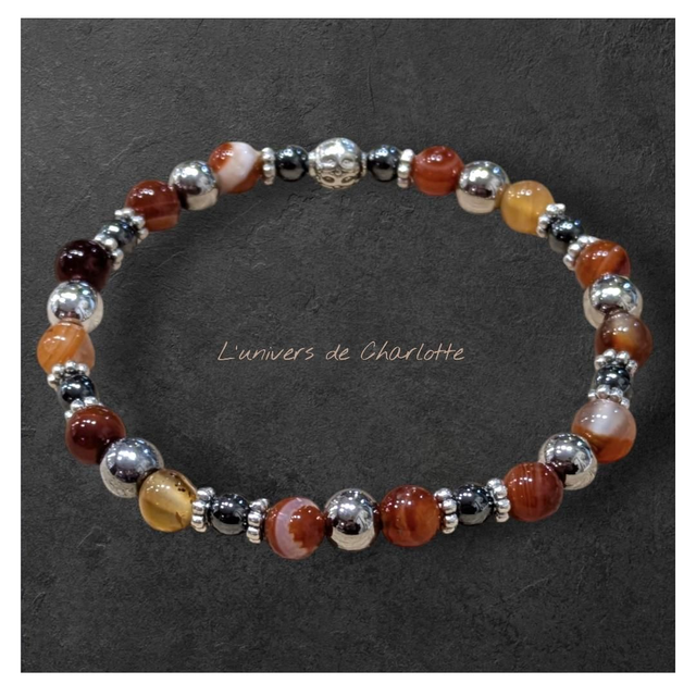 Bracelet "Cornaline & Hématite" 6mm BR-125