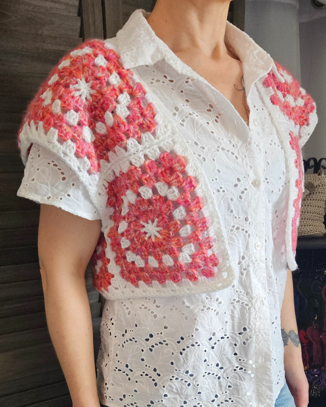 Gilet court Granny Blanc orangé