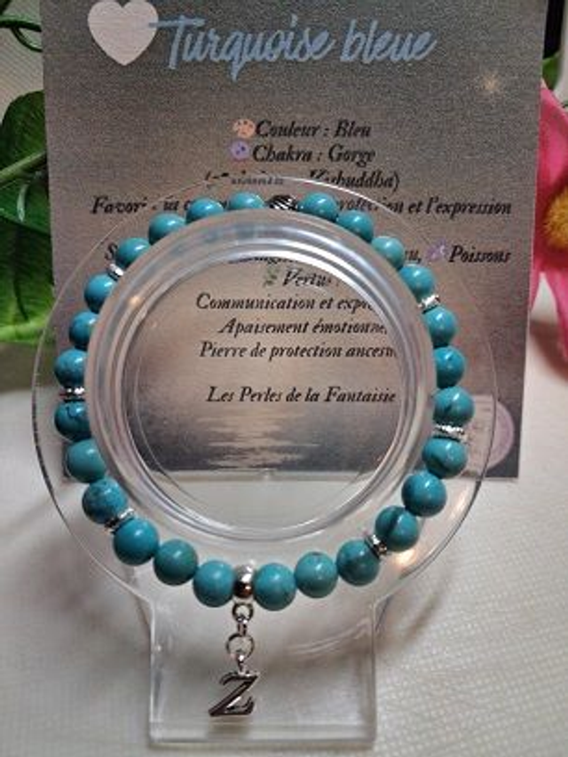Bracelet en Turquoise bleue + carte chakra incluse