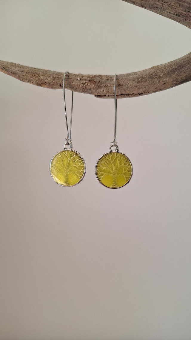 Boucles oreilles arbres de vie jaune