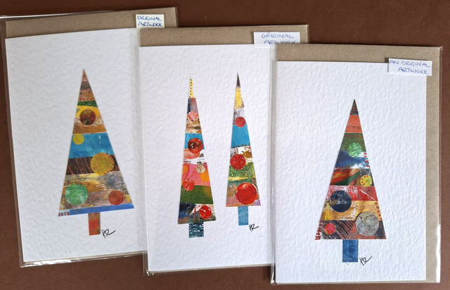 A selection of 5 unique hand-printed cards.