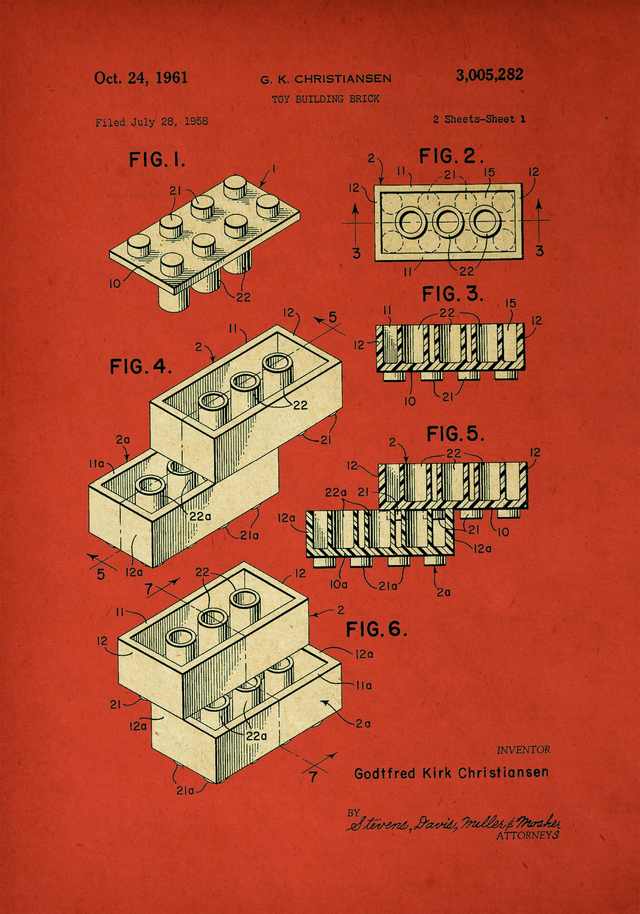 Lego Patent Poster Red