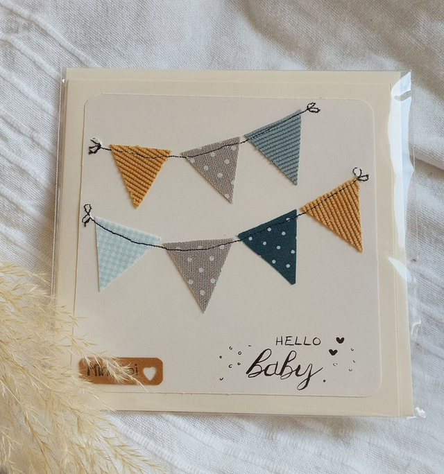 carte en tissu "hello baby"