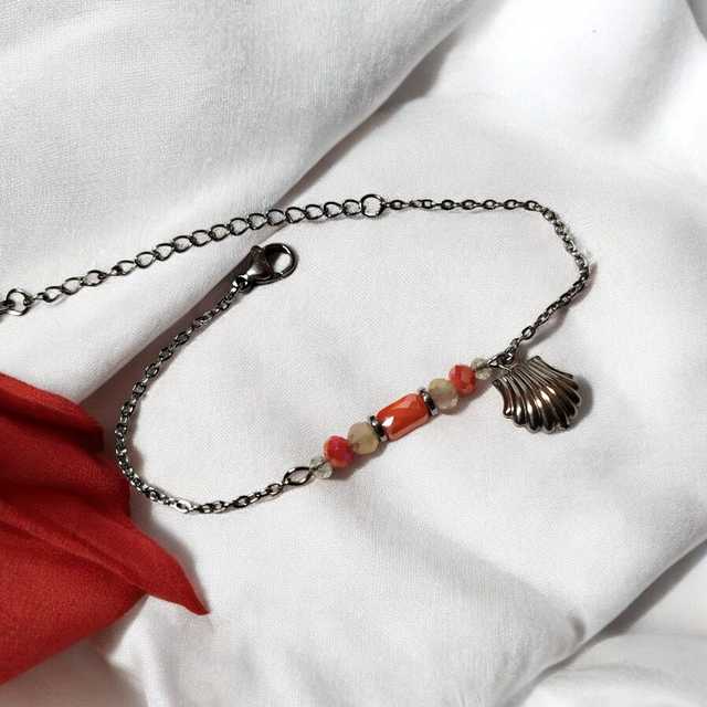 Bracelet acier inoxydable orange et argenté