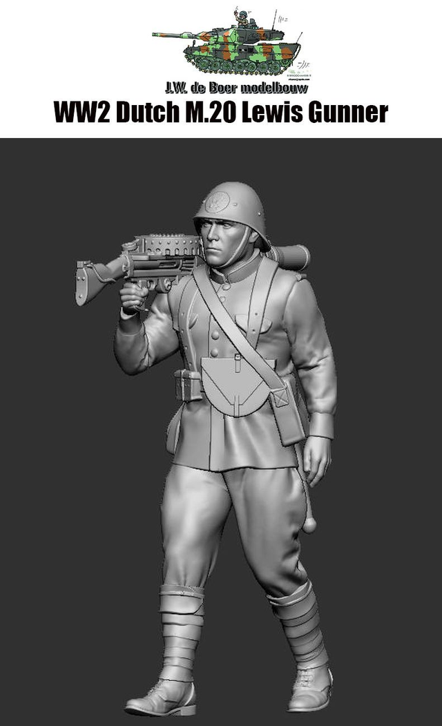 1/35 WW2 Dutch Lewis Gunner walking (3D Printed resin)
