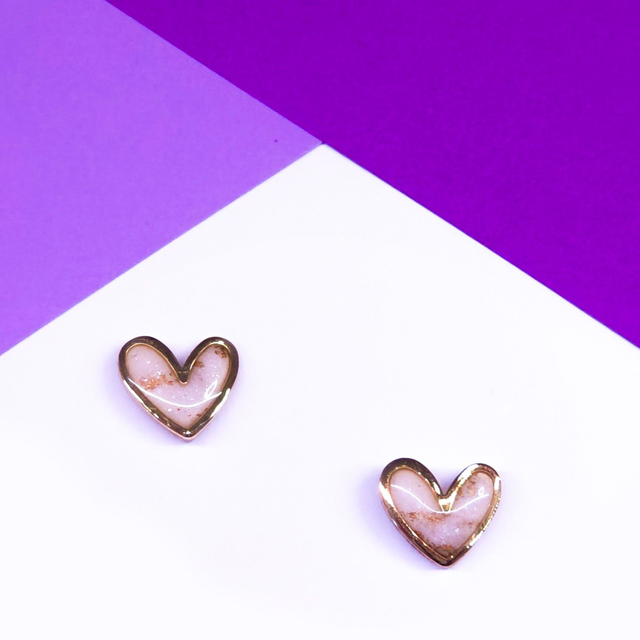 White Marble Heart Studs