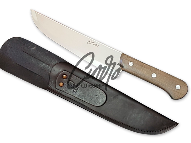 Faca Utilitária 9 Pol Elmo Cabo Full Tang Aço Inox Madeira