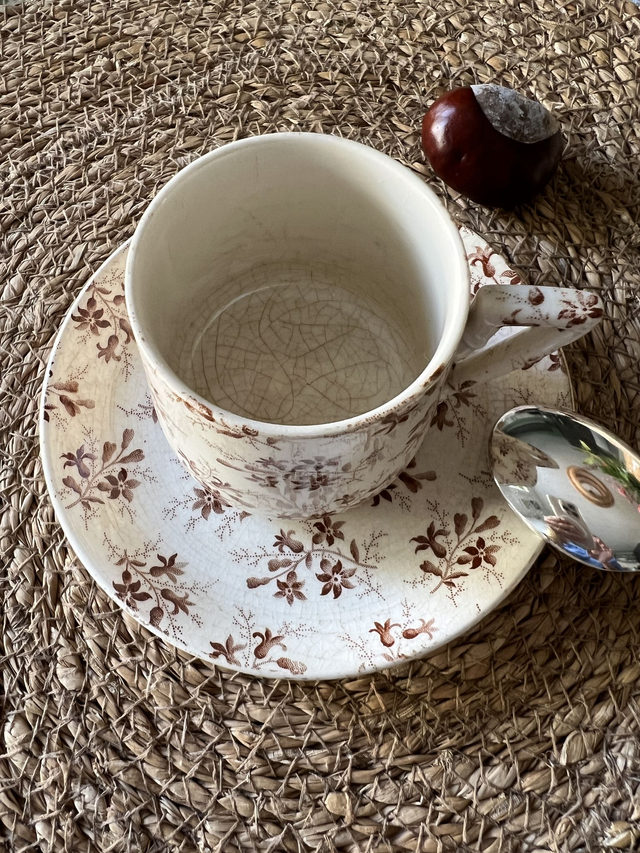 PERSE - Tasse à café & sous-tasse de la manufacture de Sarreguemines - Terre de Fer