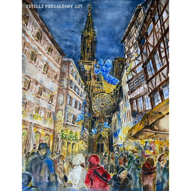 « Anges », rue Mercière, Strasbourg. Aquarelle. 