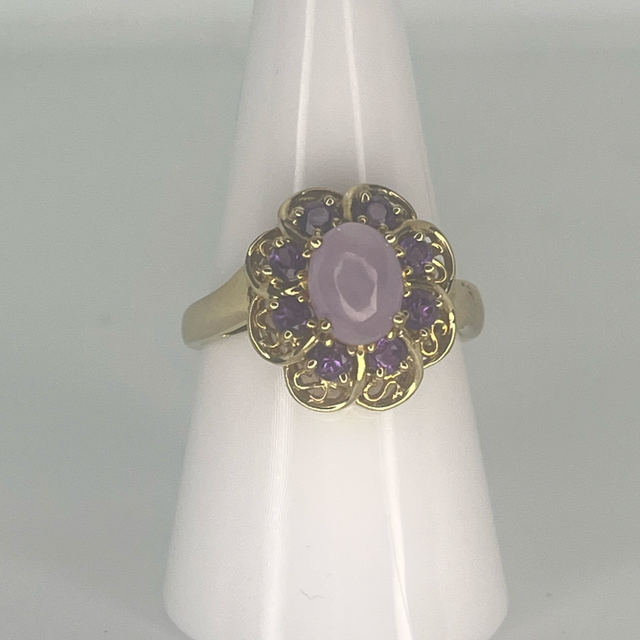 9ct Gold Jadeite Cluster Ring - Size P 1/2