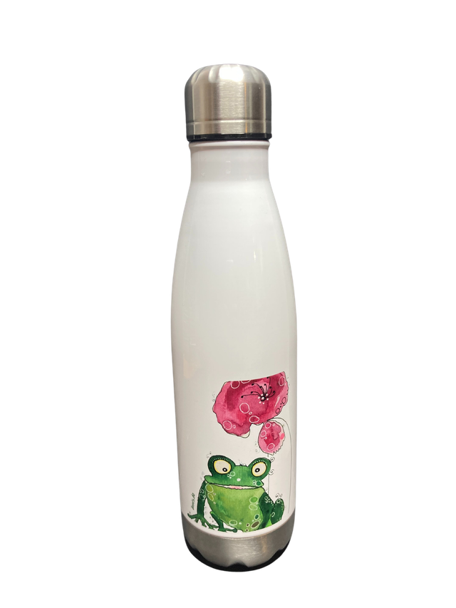 Thermosflasche "Frosch mit roter Blume"