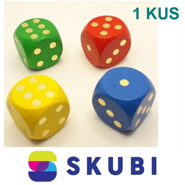 DŘEVĚNÁ HRACÍ KOSTKA 25 MM - 1 KUS - RŮZNÉ BARVY