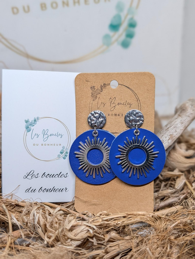 Boucles d'oreilles Moon bleu argenté mo226