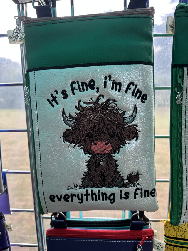 Bag - Large 2 Zips - It's Fine highland Cow