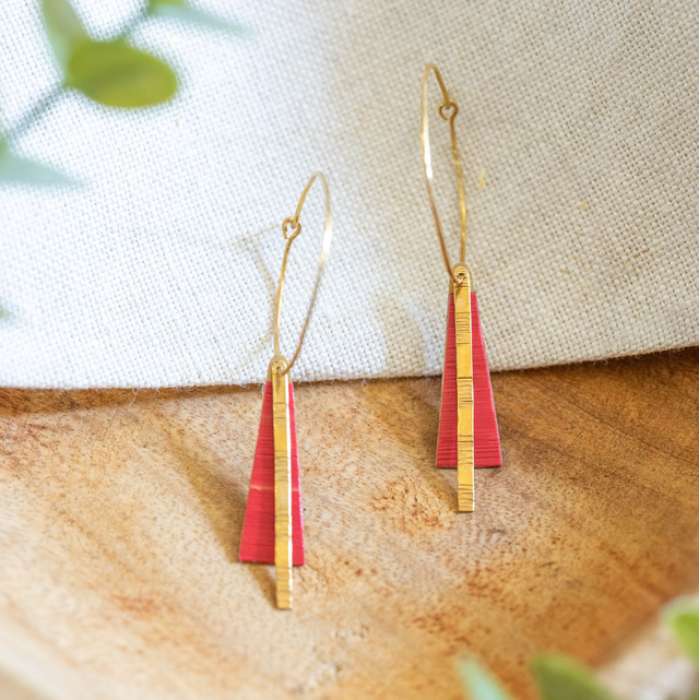 Boucles d'oreilles Tria - Doré, rouge