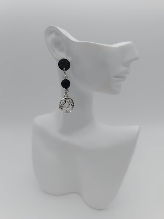 Boucles d&#039;oreilles en métal Arbre de vie et perles Swarovski