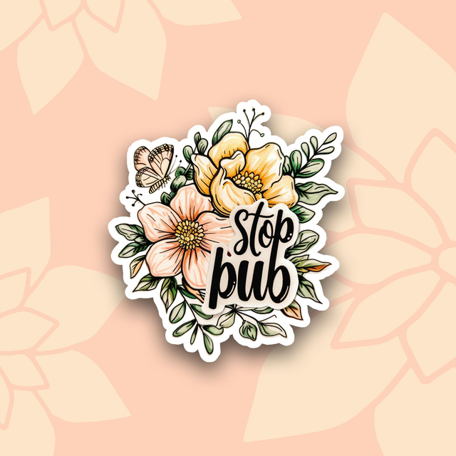 01 - Sticker &quot;Stop Pub&quot; Fleurs &amp; Papillon