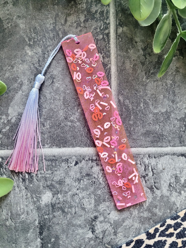 Pink and Red Kisses Glitter Bookmark