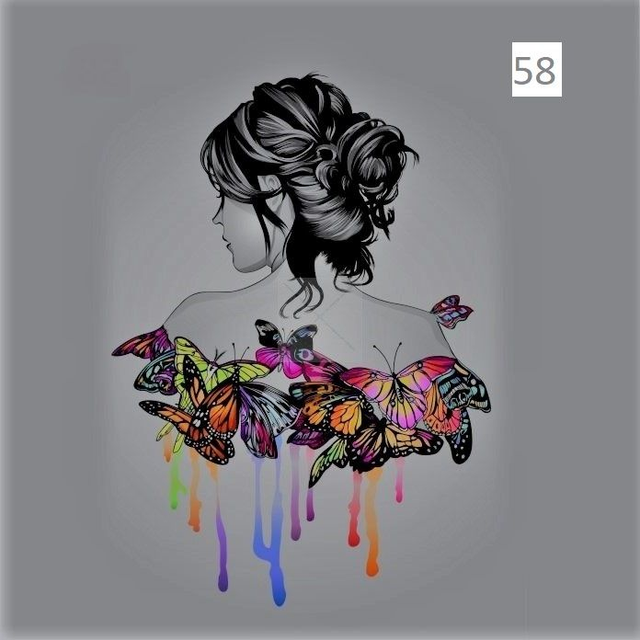 Panneau Femme aux papillons en Polyester - 30x30cm 