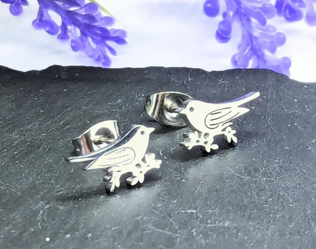 Stainless Steel Bird Stud Earrings 