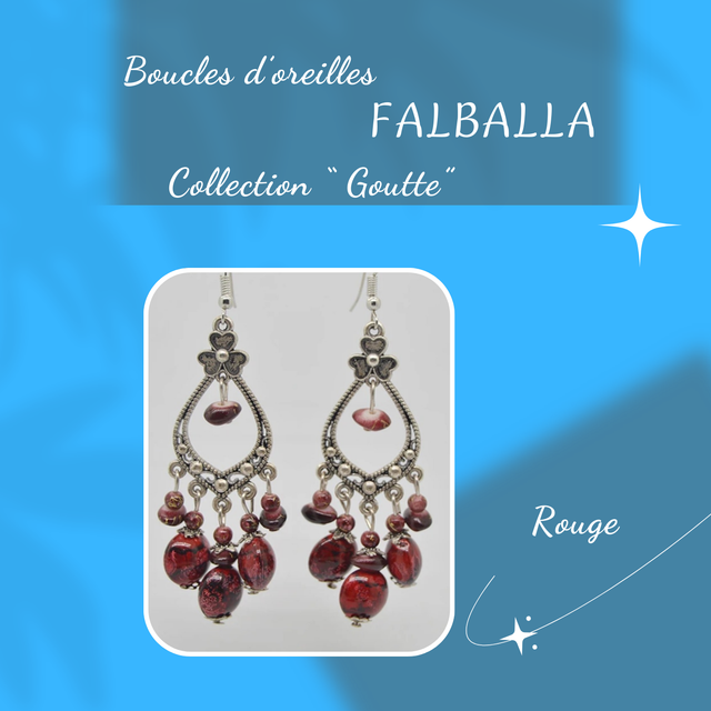 Boucles d&#039;oreilles FALBALLA - Collection Goutte - Rouge