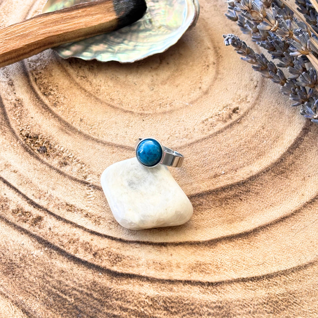 Bague réglable Apatite & inox couleur argenté