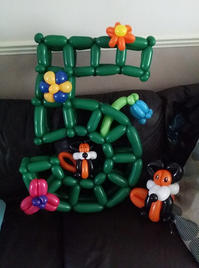 Number Five (5th) Animal Birthday Balloon - Green