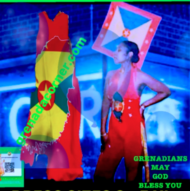 🇬🇩 GND  GRENADA  ‘SPICE ISLE’ RED ISLAND SHAPED Maxi Dress