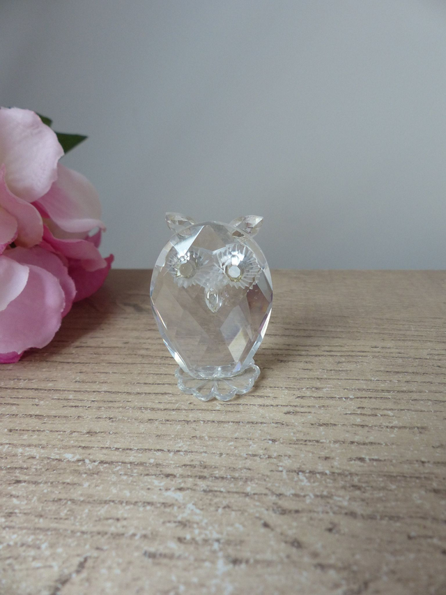Figurine miniature oiseau hibou en verre, Sculpture hibou en verre d'art vintage, Décoration Intérieur, Cadeau hibou porte- bonheur chance
