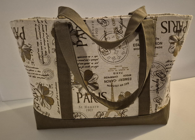 Sac en lin écru et marron motif Paris Modèle Mali