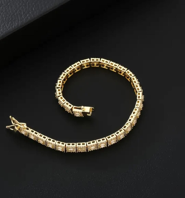 Bracelet Hip-Hop en Zircon Cubique Carré et Plaqué Or 18K - Homme