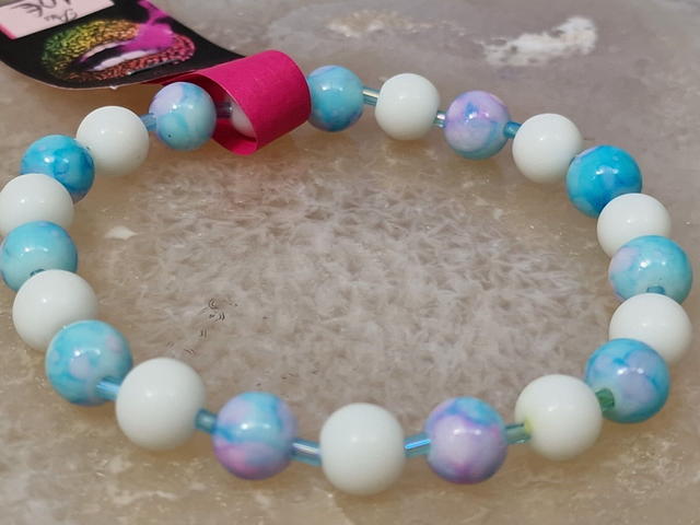 Bracelet Elastique Perles Bleu Ciel Dégradé Rose Blanc Turquoise