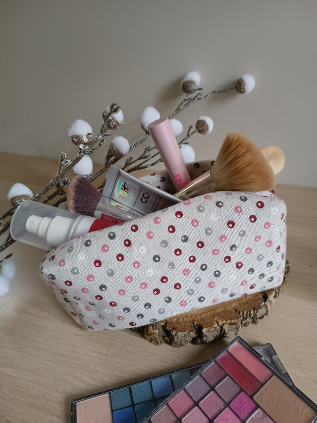 Grande trousse pois roses et gris