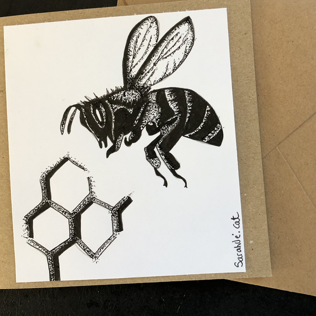 Carte - abeille - 13,5 x 13,5 cm - enveloppe kraft