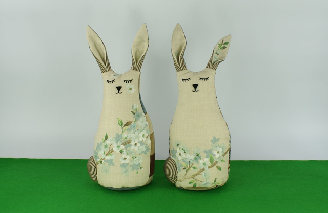 Easter Bunny, Rabbit Doorstop Hand Embroidered Linen, Unique Handmade Cotton Bunny Rabbit Bookend,