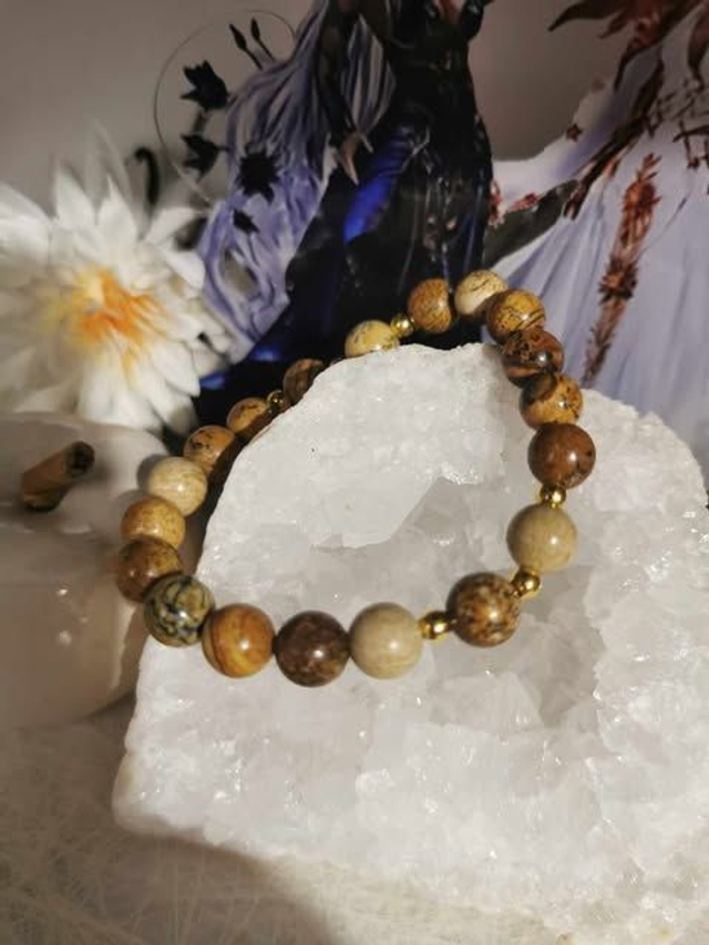 Bracelet Jaspe Picture & Acier Doré Collection Vibrations Naturelles