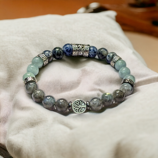 Thyroïde/ Bracelet en Sodalite, Aigue Marine et Labradorite