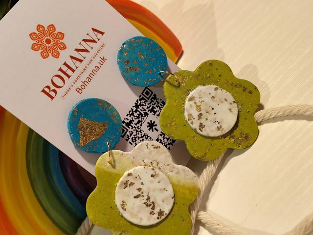 Handmade polymer clay earrings -Coastal Flower